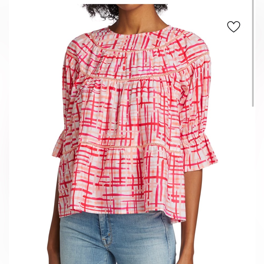 Merlette Sol of Tiered Blouse in a berry crosshatch print Size XL
